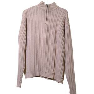 ALEX STEVENS Mens XL Ecru Wide Ribbed Heavy Cotton 1/4 Zip Pullover Sweater